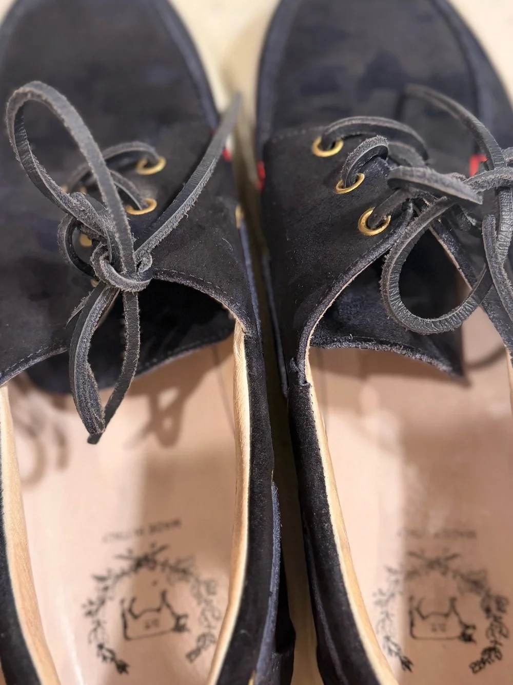 Del Toro Navy Suede Camouflage Boat Shoes with Gold Eyelets